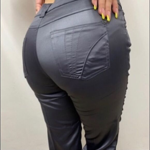 NWT Modiva Slate Grey Satin Shiny Flare Pants - Picture 11 of 14